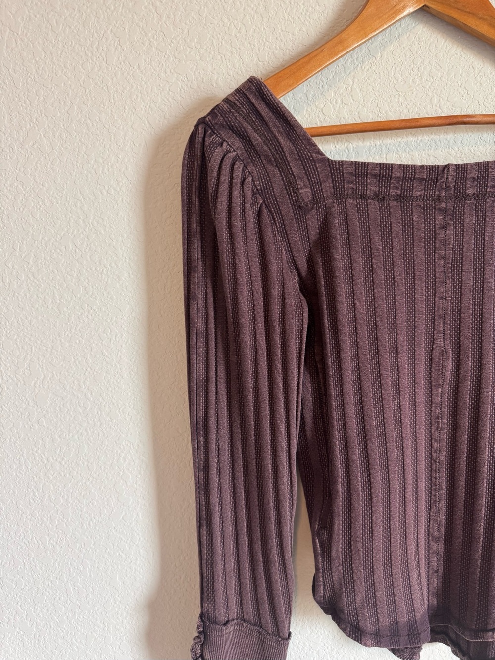 Free People Brown Could I Love You More Lace Cuff Detail Puff Sleeve Top Size XS - Picture 9 of 9